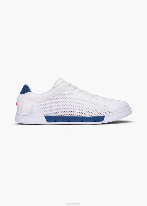 chaussure 64RP80 blanc/bleu enseigne tricot de tennis brise SWIMS
