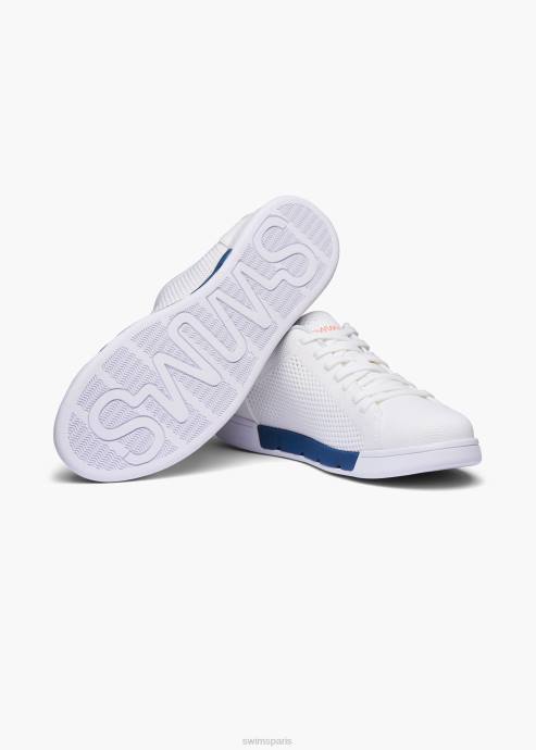 chaussure 64RP80 blanc/bleu enseigne tricot de tennis brise SWIMS
