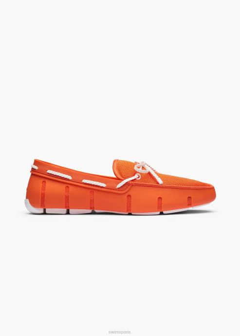 chaussure 64RP22 orange/blanc mocassin en dentelle tressée SWIMS