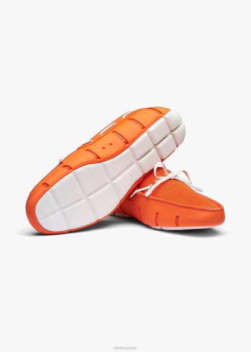 chaussure 64RP22 orange/blanc mocassin en dentelle tressée SWIMS