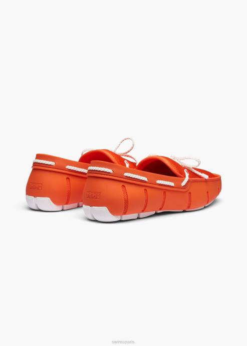 chaussure 64RP22 orange/blanc mocassin en dentelle tressée SWIMS
