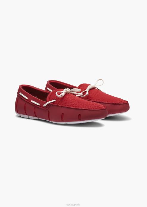 chaussure 64RP32 rouge signal/blanc mocassin en dentelle tressée SWIMS
