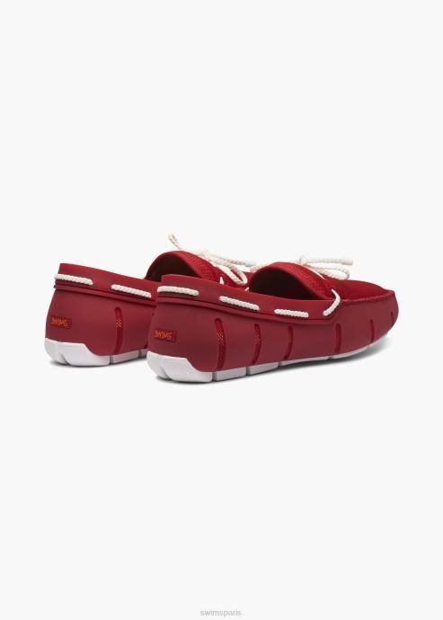 chaussure 64RP32 rouge signal/blanc mocassin en dentelle tressée SWIMS