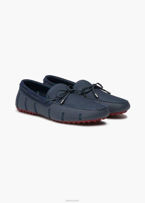 chaussure 64RP39 bleu marine/rouge foncé mocassin lux en dentelle tressée SWIMS