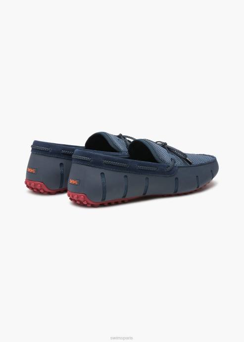 chaussure 64RP39 bleu marine/rouge foncé mocassin lux en dentelle tressée SWIMS