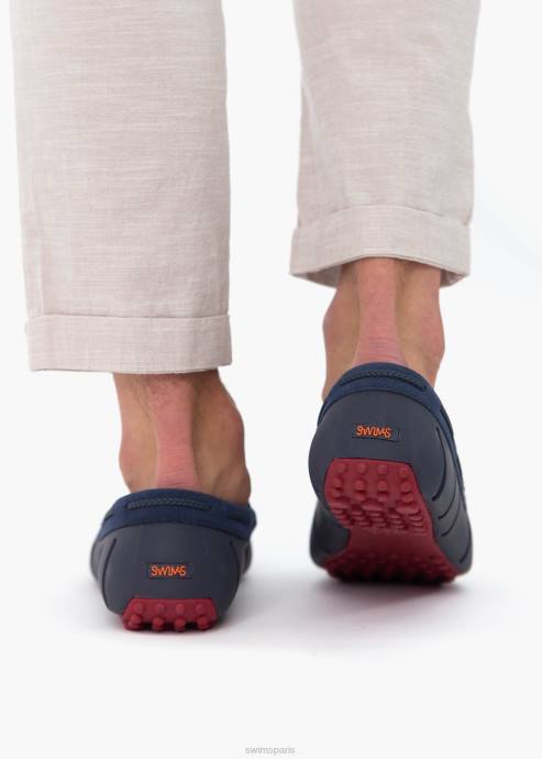 chaussure 64RP39 bleu marine/rouge foncé mocassin lux en dentelle tressée SWIMS
