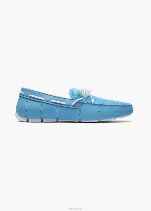 chaussure 64RP41 turquoise/blanc mocassin en dentelle tressée SWIMS