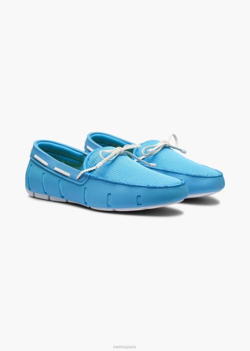 chaussure 64RP41 turquoise/blanc mocassin en dentelle tressée SWIMS