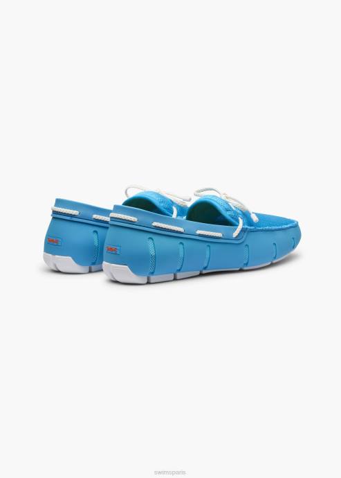 chaussure 64RP41 turquoise/blanc mocassin en dentelle tressée SWIMS