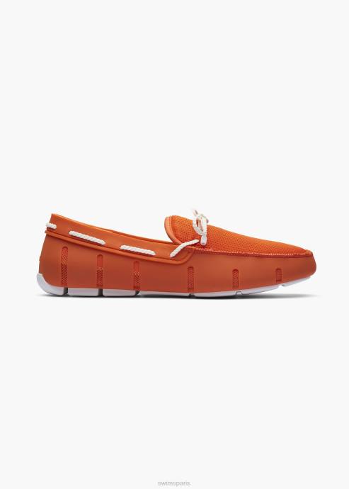 chaussure 64RP42 orange/blanc mocassin en dentelle tressée SWIMS