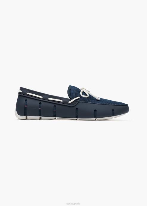 chaussure 64RP59 bleu marine/blanc mocassin en dentelle tressée SWIMS