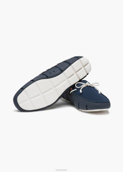 chaussure 64RP59 bleu marine/blanc mocassin en dentelle tressée SWIMS
