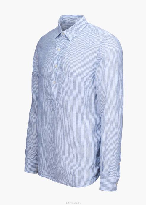 vêtements 64RP204 enseigne en lin bleu chemise en lin popover amalfi SWIMS