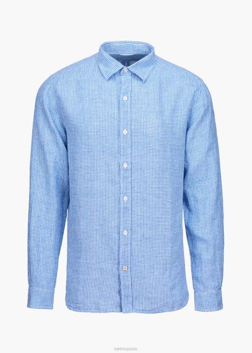 vêtements 64RP256 enseigne vichy bleu chemise en lin vichy amalfi SWIMS